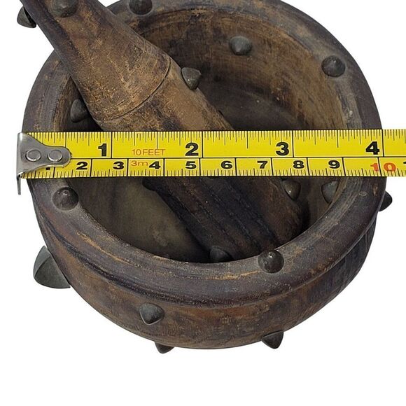 Vtg 1970s Wooden Mortar &‎ Pestle Spike Studded Primitive Medieval Renaissance - Picture 6 of 16